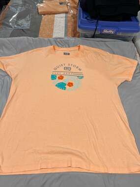 Quiet Storm Surf Shop Orange Floral Logo Graphic T-Shirt XL